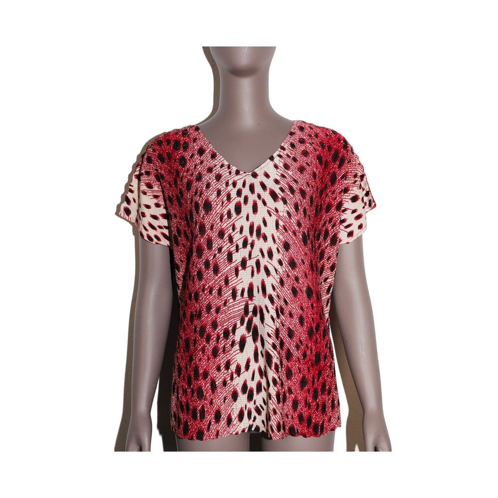 Y2K Cheetah Print Short Sleeve V Neck Stretch Blouse Top Womens VTG